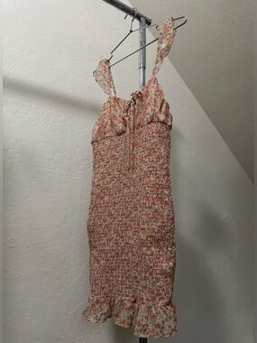 Active USA Peach Floral Smocked Mini Dress